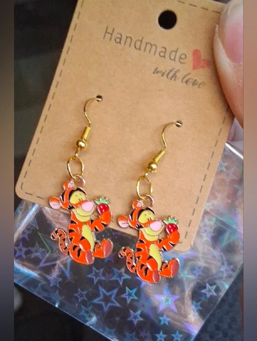 $8 Each Or Bundle 5/$20 Handmade Orange Baby Tigger Holding Strawberry Earrings